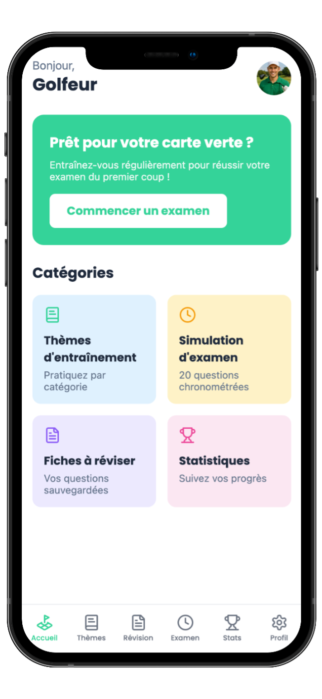 Mockup app Carte Verte Golf